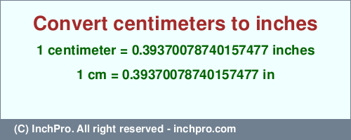 Result converting 1 centimeter to inches = 0.39370078740157477 inches