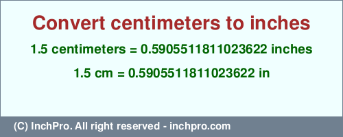 Result converting 1.5 centimeters to inches = 0.5905511811023622 inches