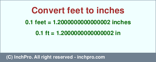 Result converting 0.1 feet to inches = 1.2000000000000002 inches