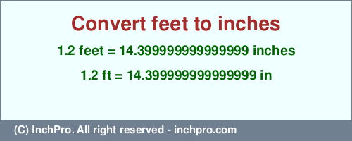 Result converting 1.2 feet to inches = 14.399999999999999 inches