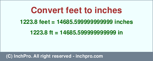 Result converting 1223.8 feet to inches = 14685.599999999999 inches