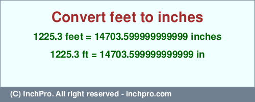 Result converting 1225.3 feet to inches = 14703.599999999999 inches