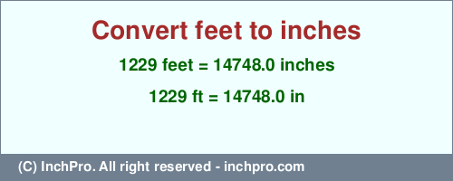 1229 feet to inches is equal to 14748.0 (in) Result converting 1229 feet to inches = 14748.0 inches