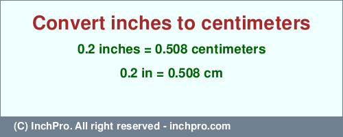 Result converting 0.2 inches to cm = 0.508 centimeters