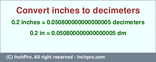 Result converting 0.2 inches to dm = 0.050800000000000005 decimeters