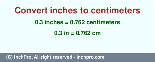 Result converting 0.3 inches to cm = 0.762 centimeters