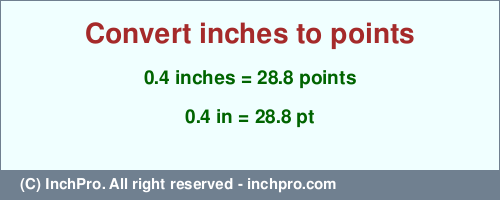 Result converting 0.4 inches to pt = 28.8 points