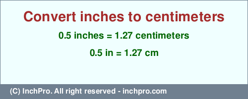 Result converting 0.5 inches to cm = 1.27 centimeters