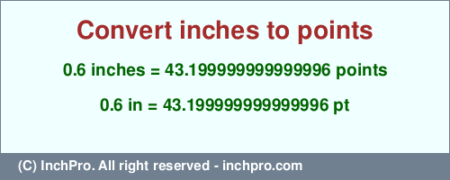 Result converting 0.6 inches to pt = 43.199999999999996 points