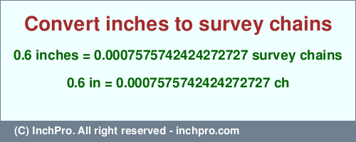 Result converting 0.6 inches to ch = 0.0007575742424272727 survey chains