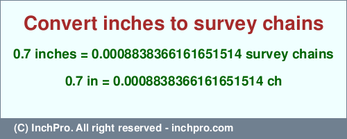 Result converting 0.7 inches to ch = 0.0008838366161651514 survey chains
