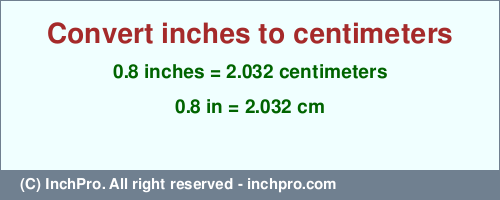 Result converting 0.8 inches to cm = 2.032 centimeters