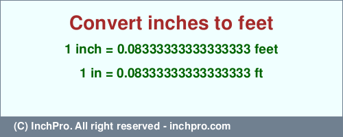 Result converting 1 inch to ft = 0.08333333333333333 feet