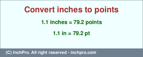 Result converting 1.1 inches to pt = 79.2 points