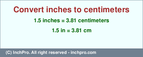 Result converting 1.5 inches to cm = 3.81 centimeters