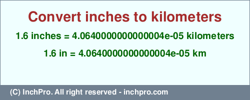 Result converting 1.6 inches to km = 0.000040640000000000004 kilometers