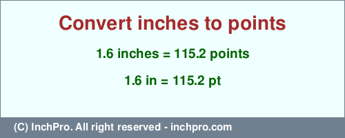 Result converting 1.6 inches to pt = 115.2 points