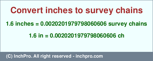 Result converting 1.6 inches to ch = 0.0020201979798060606 survey chains