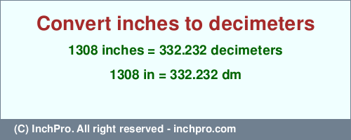 Result converting 1308 inches to dm = 332.232 decimeters