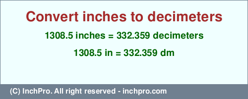 Result converting 1308.5 inches to dm = 332.359 decimeters