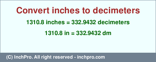 Result converting 1310.8 inches to dm = 332.9432 decimeters