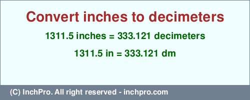 Result converting 1311.5 inches to dm = 333.121 decimeters
