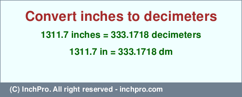 Result converting 1311.7 inches to dm = 333.1718 decimeters