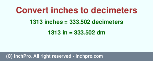 Result converting 1313 inches to dm = 333.502 decimeters
