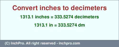 Result converting 1313.1 inches to dm = 333.5274 decimeters