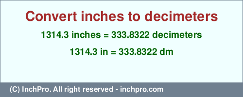 Result converting 1314.3 inches to dm = 333.8322 decimeters
