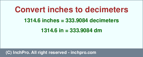 Result converting 1314.6 inches to dm = 333.9084 decimeters