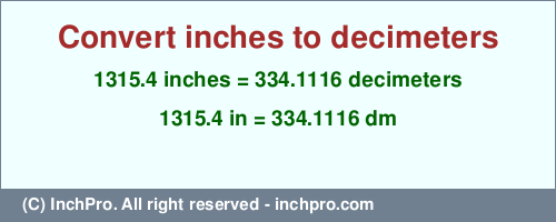 Result converting 1315.4 inches to dm = 334.1116 decimeters