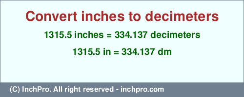 Result converting 1315.5 inches to dm = 334.137 decimeters