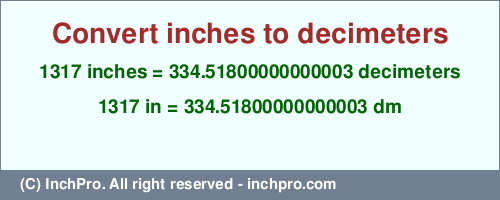 Result converting 1317 inches to dm = 334.51800000000003 decimeters