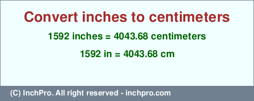 Result converting 1592 inches to cm = 4043.68 centimeters