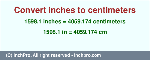 Result converting 1598.1 inches to cm = 4059.174 centimeters