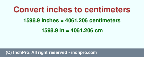 1598.9 inches to cm is equal to 4061.206 (cm) Result converting 1598.9 inches to cm = 4061.206 centimeters