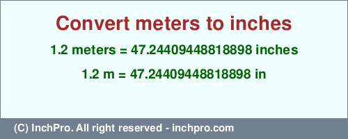 Result converting 1.2 meters to inches = 47.24409448818898 inches