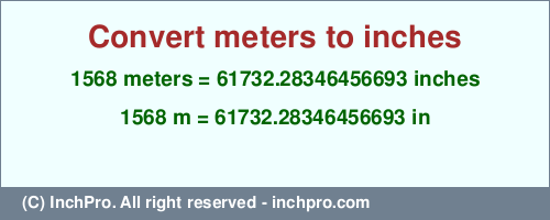 Result converting 1568 meters to inches = 61732.28346456693 inches