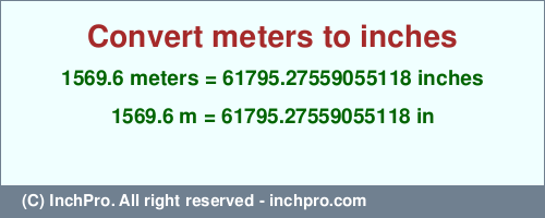 Result converting 1569.6 meters to inches = 61795.27559055118 inches