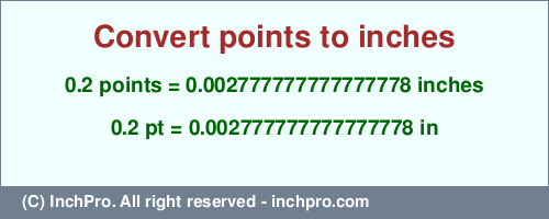 Result converting 0.2 points to inches = 0.002777777777777778 inches