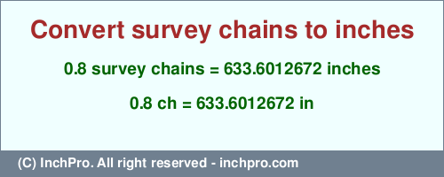 Result converting 0.8 survey chains to inches = 633.6012672 inches