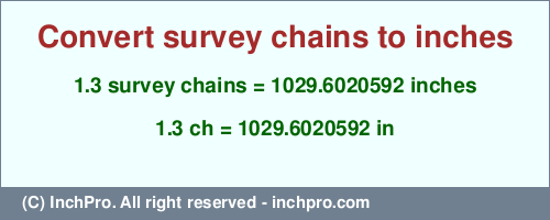 Result converting 1.3 survey chains to inches = 1029.6020592 inches