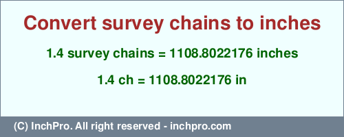 Result converting 1.4 survey chains to inches = 1108.8022176 inches