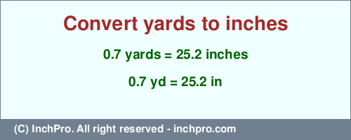 Result converting 0.7 yards to inches = 25.2 inches