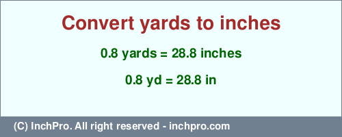 Result converting 0.8 yards to inches = 28.8 inches
