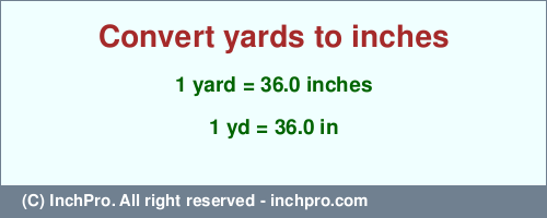 Result converting 1 yard to inches = 36.0 inches